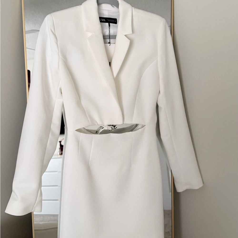 Zara Cream Blazer Dress with Silver Tag Detail